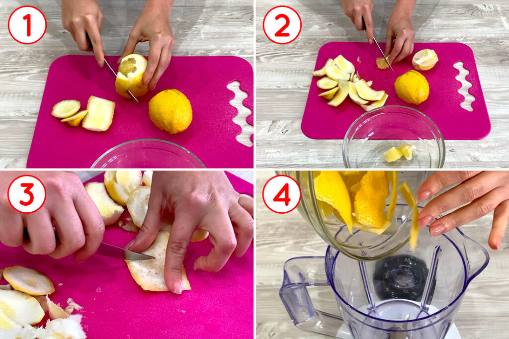 preparazione della polpa di limone e della scorza