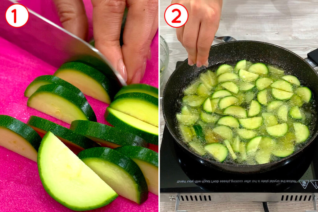 taglio e cottura delle zucchine