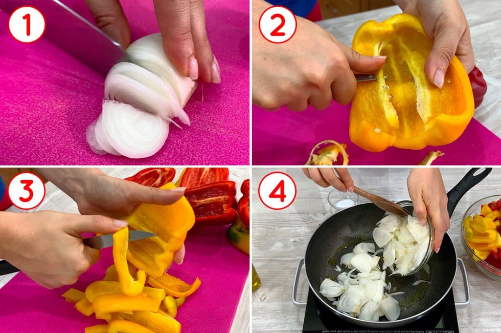Preparazione degli ingredienti della peperonata