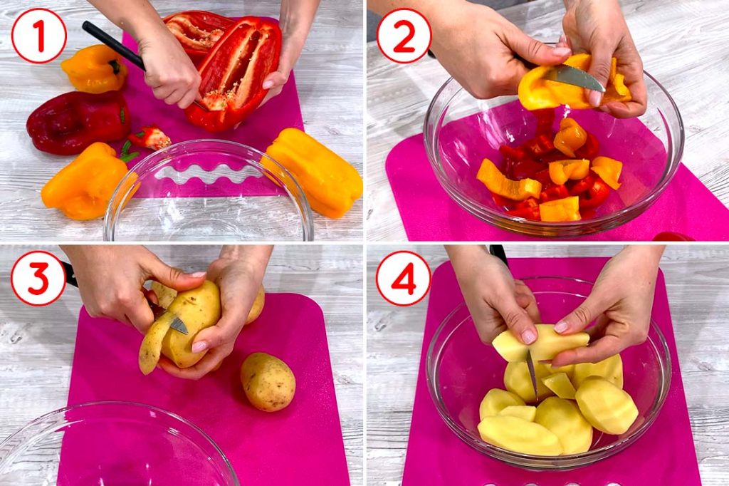 preparazione di peperoni e patate