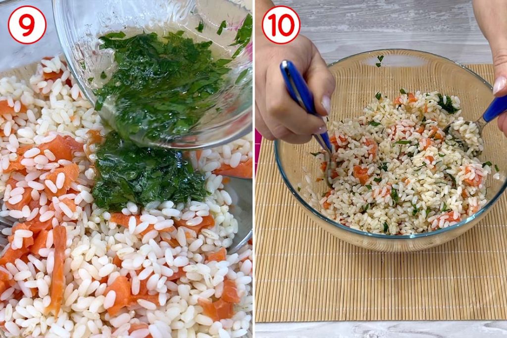 salsa alla menta nell'insalata di riso