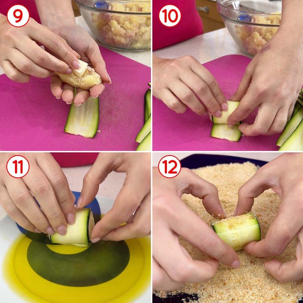 Formazione degli involtini di zucchine e patate