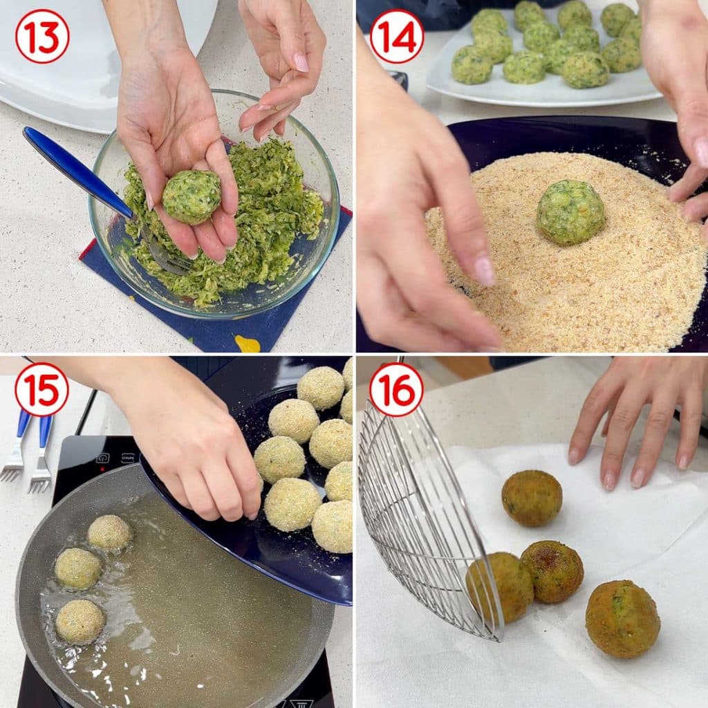 Formazione e frittura delle polpette di zucchine