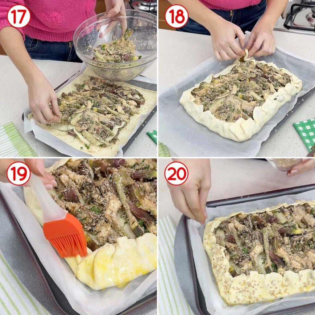 Torta salata con carciofi pronta per la cottura