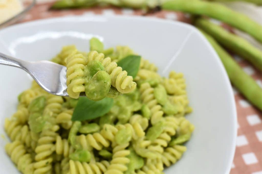 pasta con fave e pecorino cremosa